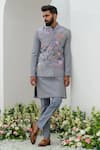 Buy_Amrit Dawani_Grey Bundi Polyester Handpainted Floral Kurta Set_Online_at_Aza_Fashions