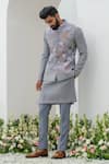Amrit Dawani_Grey Bundi Polyester Handpainted Floral Kurta Set_at_Aza_Fashions