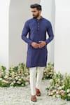 Amrit Dawani_Blue Cotton Silk Embroidered Thread Floral Kurta With Pant _at_Aza_Fashions