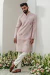 Amrit Dawani_Purple Cotton Silk Embroidered Thread Cutdana Kurta With Trouser_Online_at_Aza_Fashions
