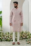 Buy_Amrit Dawani_Purple Cotton Silk Embroidered Thread Cutdana Kurta With Trouser_Online_at_Aza_Fashions