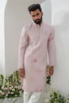 Buy_Amrit Dawani_Purple Cotton Silk Embroidered Thread Cutdana Kurta With Trouser