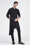 Buy_S&N by Shantnu Nikhil_Black Suiting Brushed Embroidered Faux Leather Nehru Collar Draped Kurta _at_Aza_Fashions