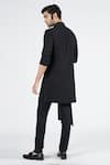 Shop_S&N by Shantnu Nikhil_Black Suiting Brushed Embroidered Faux Leather Nehru Collar Draped Kurta _at_Aza_Fashions