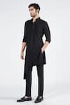 Buy_S&N by Shantnu Nikhil_Black Suiting Brushed Embroidered Faux Leather Nehru Collar Draped Kurta _Online_at_Aza_Fashions