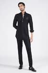 Buy_S&N by Shantnu Nikhil_Black Suiting Brushed Embroidered Crest Short Kurta _at_Aza_Fashions