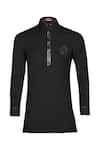 S&N by Shantnu Nikhil_Black Suiting Brushed Embroidered Crest Short Kurta _Online_at_Aza_Fashions