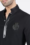 Buy_S&N by Shantnu Nikhil_Black Suiting Brushed Embroidered Crest Short Kurta _Online_at_Aza_Fashions