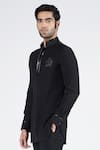 Shop_S&N by Shantnu Nikhil_Black Suiting Brushed Embroidered Crest Short Kurta _Online_at_Aza_Fashions