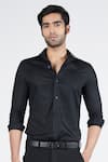 Buy_S&N by Shantnu Nikhil_Black Suiting Terylene Embroidered Adamas Slim Fit Textured Shirt _at_Aza_Fashions