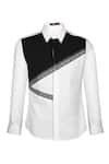 S&N By Shantnu Nikhil_Off White Polyester, Viscose Colorblock Printed Patch Shirt_Online_at_Aza_Fashions