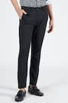 Shop_S&N by Shantnu Nikhil_Black Suiting Fabric Brushed Plain Tapered Trouser _at_Aza_Fashions