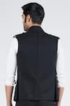 Shop_S&N by Shantnu Nikhil_Black Suiting Fabric Brushed Embroidered Crest Handcrafted Waistcoat _at_Aza_Fashions