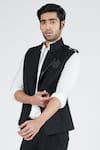 Shop_S&N by Shantnu Nikhil_Black Suiting Fabric Brushed Embroidered Crest Handcrafted Waistcoat _Online_at_Aza_Fashions