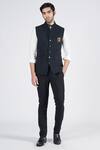 Buy_S&N by Shantnu Nikhil_Black Cotton Pleated Fabric Patchwork Faux Leather Textured Waistcoat _at_Aza_Fashions