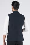 Shop_S&N by Shantnu Nikhil_Black Cotton Pleated Fabric Patchwork Faux Leather Textured Waistcoat _at_Aza_Fashions