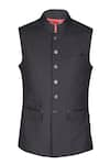 S&N by Shantnu Nikhil_Black Cotton Pleated Fabric Patchwork Faux Leather Textured Waistcoat _Online_at_Aza_Fashions