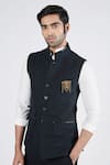 Buy_S&N by Shantnu Nikhil_Black Cotton Pleated Fabric Patchwork Faux Leather Textured Waistcoat _Online_at_Aza_Fashions