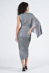 Shop_S&N by Shantnu Nikhil_Grey Silver Lurex Braided V Neck Draped Dress _at_Aza_Fashions