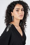 Buy_S&N by Shantnu Nikhil_Black Poly Jersey Embroidered Patchwork V Neck Twisted Draped Dress _Online_at_Aza_Fashions