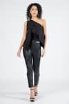 Buy_S&N by Shantnu Nikhil_Black Neoprene Embellished One Shoulder Asymmetrical Structured Draped Top _at_Aza_Fashions