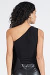 Shop_S&N by Shantnu Nikhil_Black Neoprene Embellished One Shoulder Asymmetrical Structured Draped Top _at_Aza_Fashions