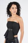 Shop_S&N By Shantnu Nikhil_Black Neoprene Embroidery Square Neck Structured Tube Top_Online_at_Aza_Fashions