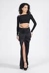 Buy_S&N by Shantnu Nikhil_Black Poly Jersey Embroidered Patchwork Straight Crop Top _at_Aza_Fashions