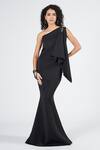 Buy_S&N by Shantnu Nikhil_Black Neoprene Embellished One Shoulder Placement Saree Gown _at_Aza_Fashions