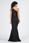 Shop_S&N by Shantnu Nikhil_Black Neoprene Embellished One Shoulder Placement Saree Gown _at_Aza_Fashions