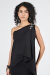 Buy_S&N by Shantnu Nikhil_Black Neoprene Embellished One Shoulder Placement Saree Gown _Online_at_Aza_Fashions