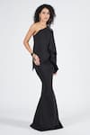 Shop_S&N by Shantnu Nikhil_Black Neoprene Embellished One Shoulder Placement Saree Gown _Online_at_Aza_Fashions