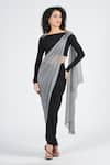 Buy_S&N by Shantnu Nikhil_Black Poly Jersey Striped Saree Gown _at_Aza_Fashions