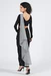 Shop_S&N by Shantnu Nikhil_Black Poly Jersey Striped Draped Saree Gown _at_Aza_Fashions