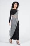 Shop_S&N by Shantnu Nikhil_Black Poly Jersey Striped Draped Saree Gown _Online_at_Aza_Fashions