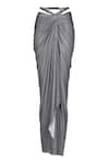 S&N by Shantnu Nikhil_Grey Silver Lurex Draped Skirt _Online_at_Aza_Fashions