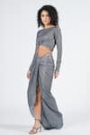 Shop_S&N by Shantnu Nikhil_Grey Silver Lurex Draped Skirt _Online_at_Aza_Fashions