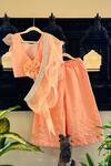 Shop_Rage Attire-Sweta Saria_Peach Cotton, Organza, Muslin Mirrors Work Top Flared Pant Set_at_Aza_Fashions