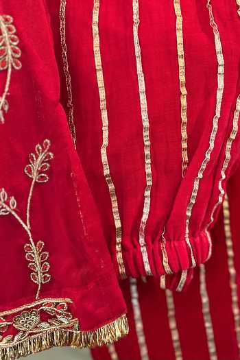 Shop_Rage Attire-Sweta Saria_Red Organza, Taffeta, Chanderi Flower Hand Zardozi Embroidered Kurta With Pant _at_Aza_Fashions