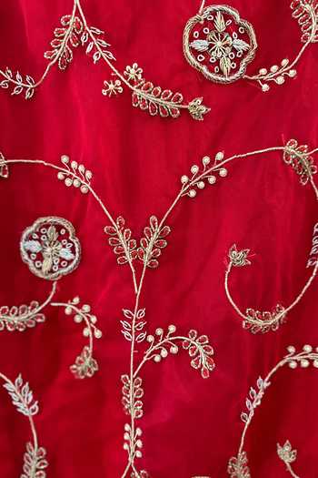 Rage Attire-Sweta Saria_Red Organza, Taffeta, Chanderi Flower Hand Zardozi Embroidered Kurta With Pant _Online_at_Aza_Fashions