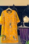 Buy_Rage Attire-Sweta Saria_Yellow Organza, Taffeta, Chanderi Flower And Peacock Embroidered Kurta With Pant _at_Aza_Fashions