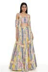 Buy_Payal Singhal_Yellow Georgette Printed Floral Square Neck Blouse And Lehenga Set _at_Aza_Fashions