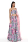 Payal Singhal_Pink Georgette Printed Bouquet Square Neck Lehenga Set _Online_at_Aza_Fashions