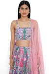 Payal Singhal_Pink Georgette Printed Bouquet Square Neck Lehenga Set _at_Aza_Fashions