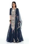 Buy_Payal Singhal_Blue Banarasi Silk Embellished Tassel Round Lehenga Set _Online_at_Aza_Fashions