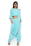 Buy_Payal Singhal_Blue Crepe Printed Abstract Round Dhoti Pant Saree With Top_at_Aza_Fashions