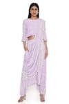 Buy_Payal Singhal_Purple Crepe Printed Abstract Round Floral Dhoti Pant Saree With Top _at_Aza_Fashions