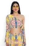 Buy_Payal Singhal_Yellow Crepe Embroidery Floral Asymmetric Neck Abstract Print Top With Skirt _Online_at_Aza_Fashions