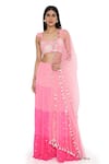 Buy_Payal Singhal_Pink Georgette Embroidery Mukaish Scoop Neck Work Ombre Effect Lehenga Set _at_Aza_Fashions