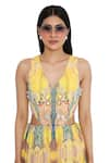 Shop_Payal Singhal_Yellow Georgette Print Floral V Neck Abstract Dress _Online_at_Aza_Fashions